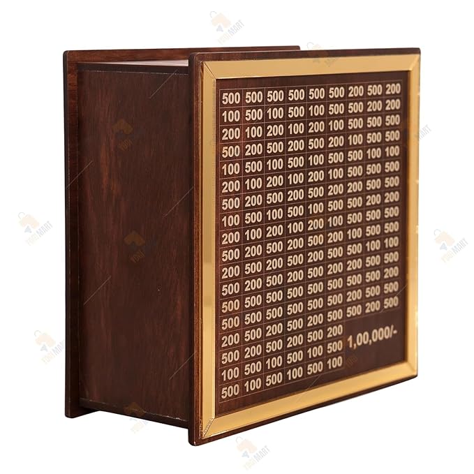 deevudi Money Saving Box for Adults 100000 | Wooden Piggy Bank with Amount Goal | Cash & Coin Storage | Smart Savings Box for Kids & Adults | Carved Design Donation Saver | 1 Lakh Saving Box